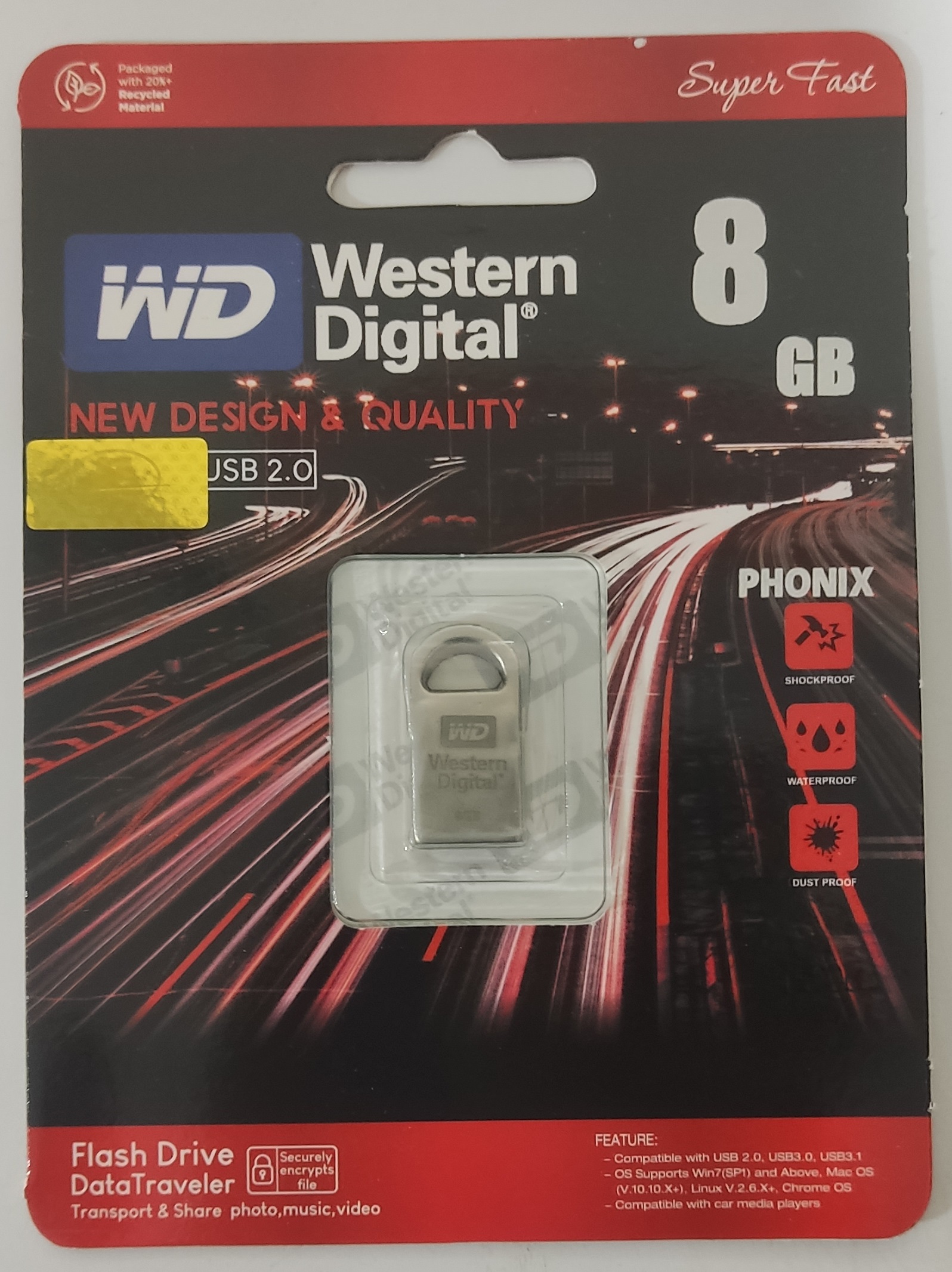 فلش مموری8گیگ WESTERN DIGITAL مدل PHONIX گارانتی مادام العمر