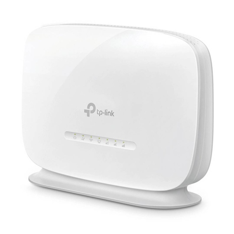 مودم 4G LTE تی‌پی‌لینک مدل TL-MR105 با اسلات سیم کارت نانو، پشتیبانی از 32 کاربر همزمان، رابط LAN و WAN، مناسب استفاده خانگی و اداری، سرعت دانلود تا 150 مگابیت بر ثانیه و منبع تغذیه برق شهری