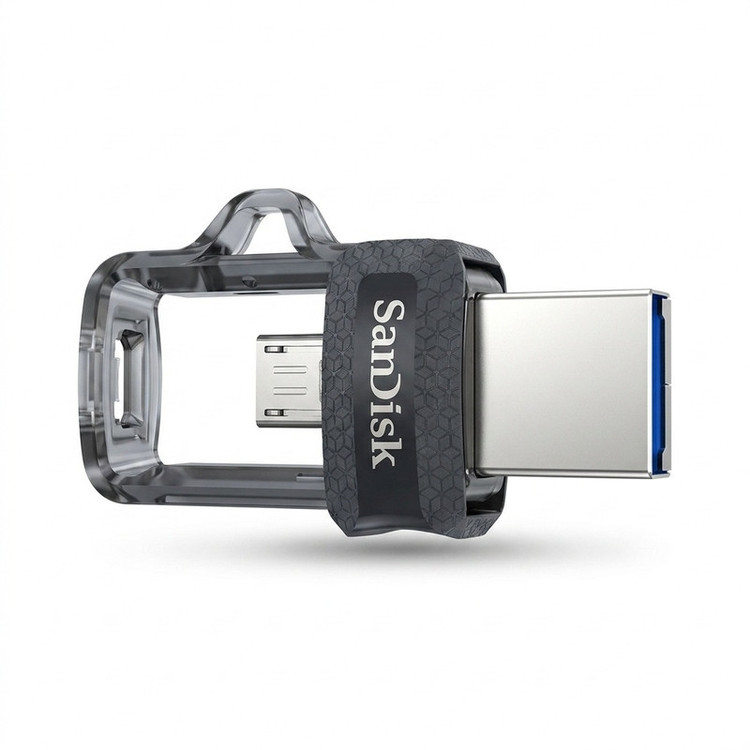 فلش مموری 32 گیگابایت سن دیسک مدل Ultra Dual Drive M3.0 با دو درگاه USB سهنقطهصفر و microUSB، سرعت خواندن تا 150 مگابایت بر ثانیه و اتصال مستقیم به دستگاههای دارای OTG