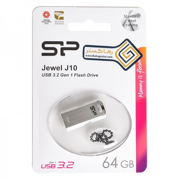 فلش مموری 64 گیگابایت سیلیکون پاور مدل Jewel J10 با رابط USB نسخه 3.0، بدنه استیل ضدزنگ با روکش ضداثر انگشت و مقاوم در برابر آب، لرزش و گردوغبار