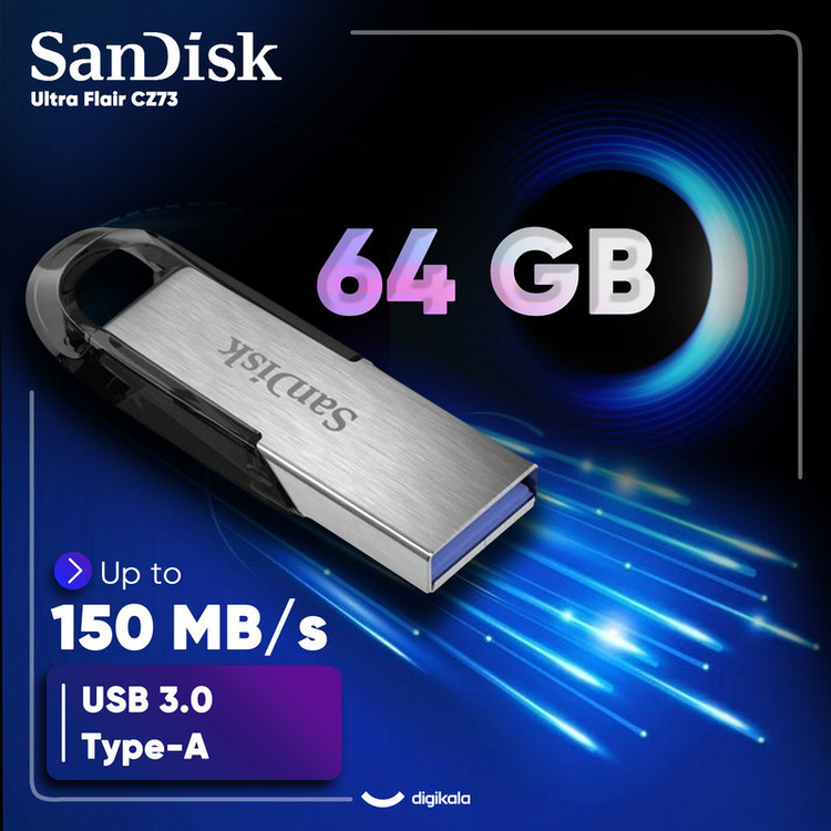 فلش سن دیسک (SanDisk) مدل 64GB Ultra flair CZ73 USB3.0 گارانتی رهجو