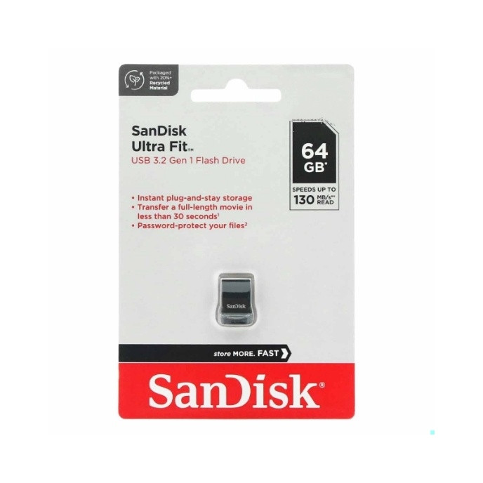 فلش مموری 64 گیگابایت سن دیسک مدل ULTRA FIT SDCZ430 با رابط USB 3.2، طراحی بندانگشتی و سرعت خواندن تا 300 مگابایت بر ثانیه