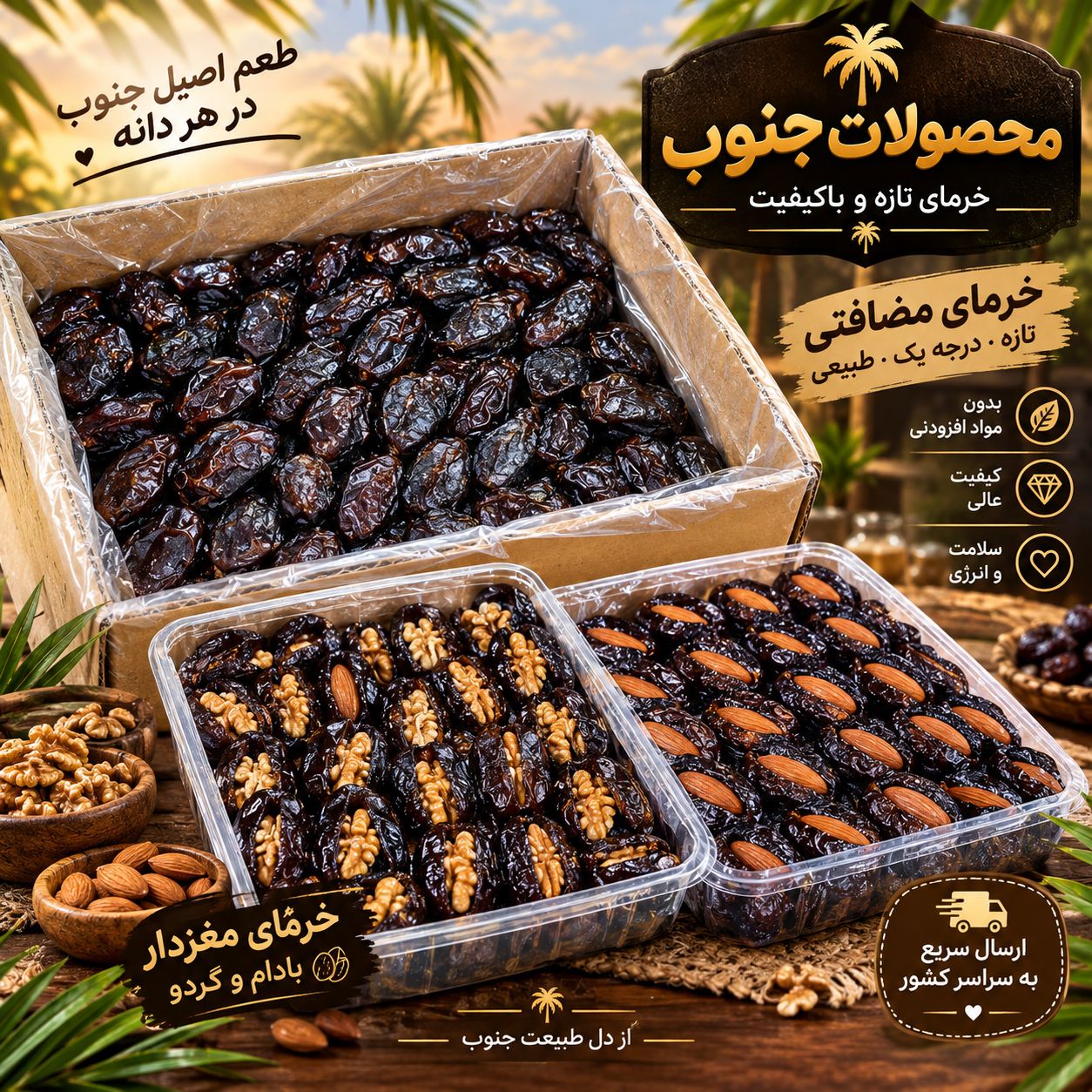 خرما خنیزی با مغز گردو هرمزگان - 90۰ گرمی