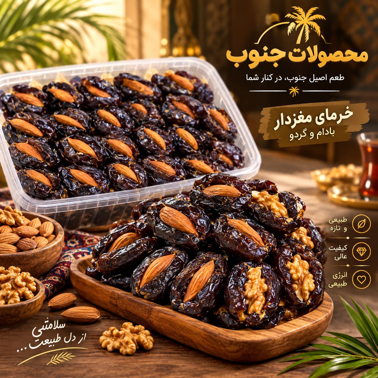خرما خنیزی با مغز بادام  هرمزگان - 92۰ گرمی