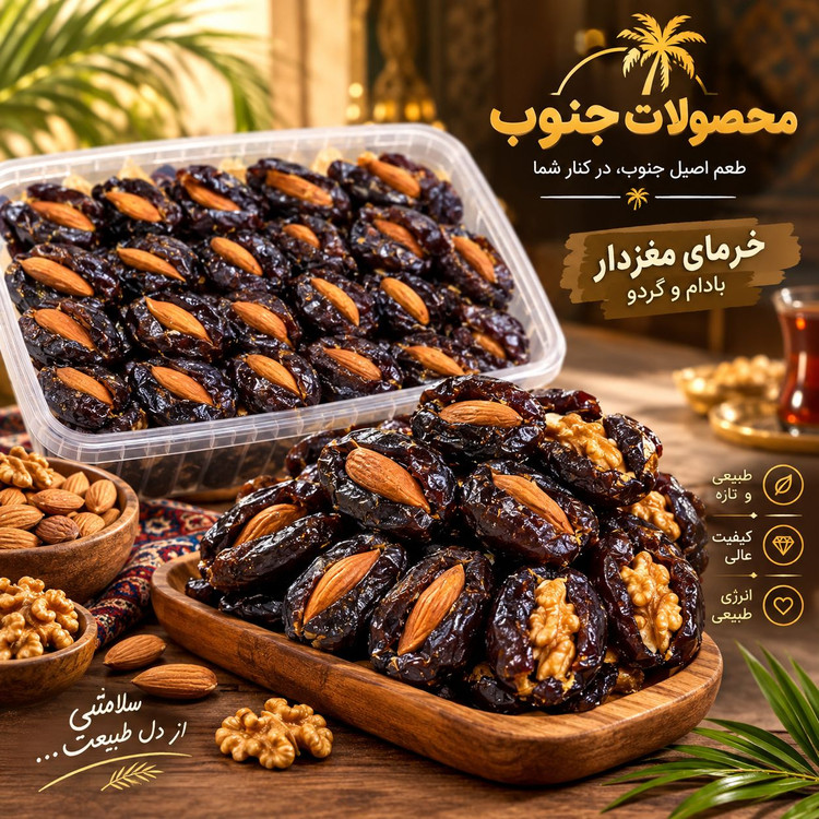 خرما خنیزی با مغز بادام هرمزگان - 92۰ گرمی